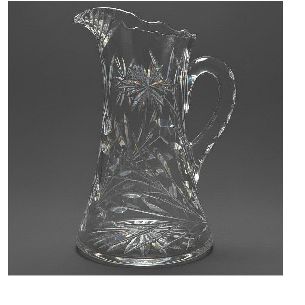 Antique American Brilliant Cut Crystal Floral Starburst Luxury Water Pitcher 10"